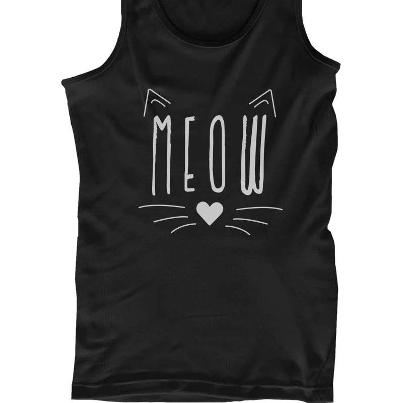Meow Cute Kitty face Women's Tanktop Black Sleeveless Tank for Cat Lovers (1)