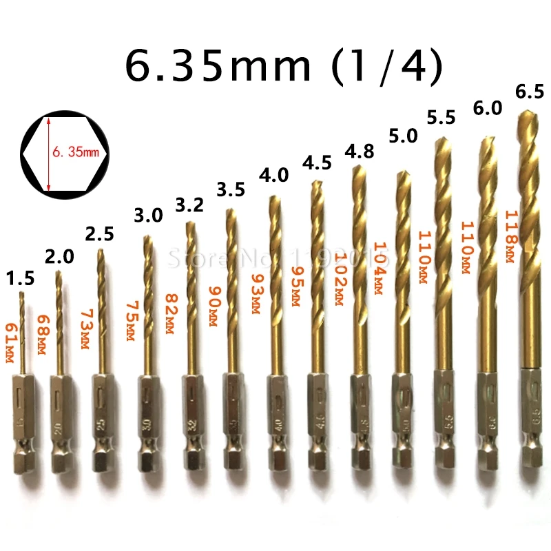 Профессиональный высокоскоростной стальной титановый 1/" шестигранный хвостовик, набор сверл, Набор шестигранных сверл, сверло с шестигранным хвостовиком