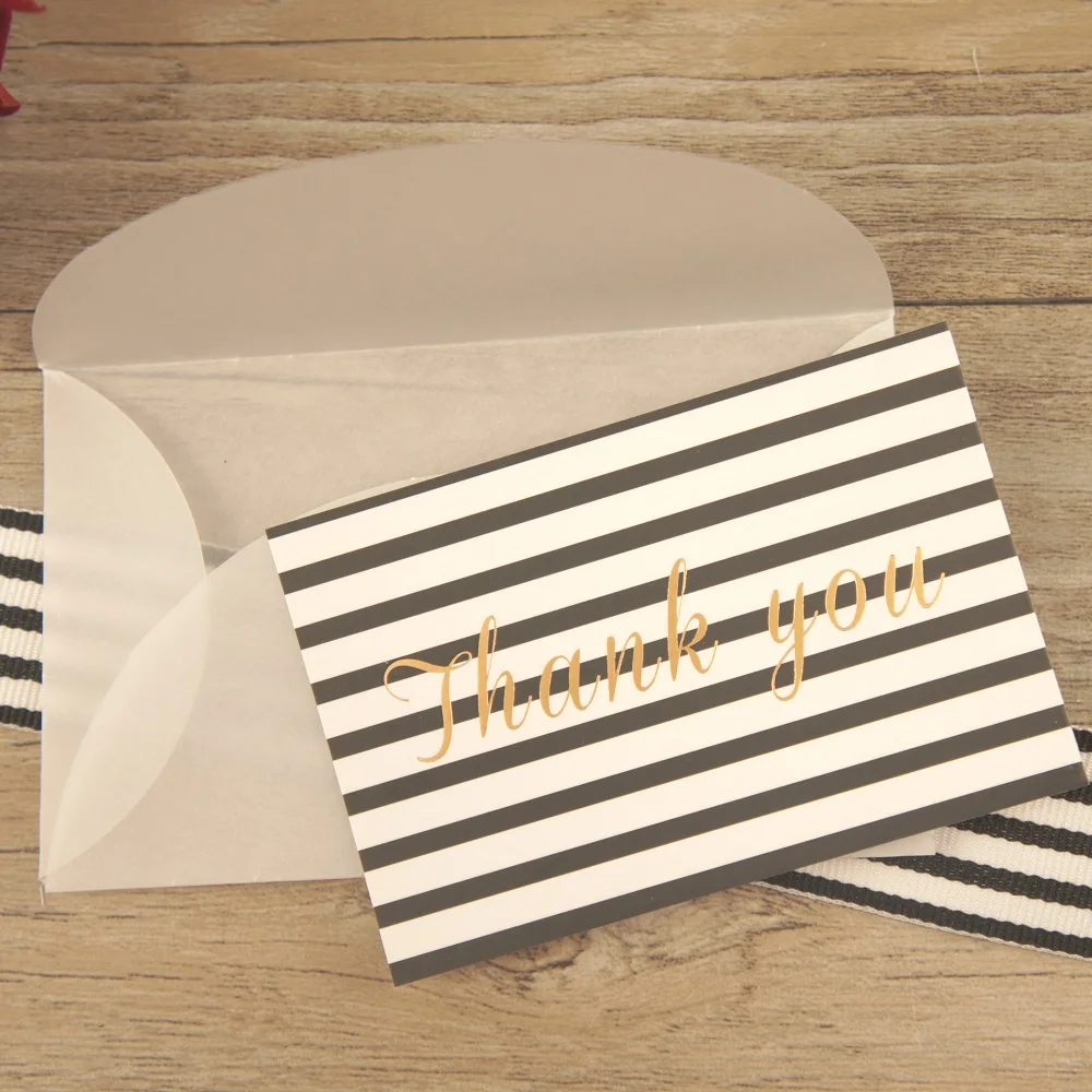 Buy 25pcs Mini thank you Card gold black line with transparent white envelope