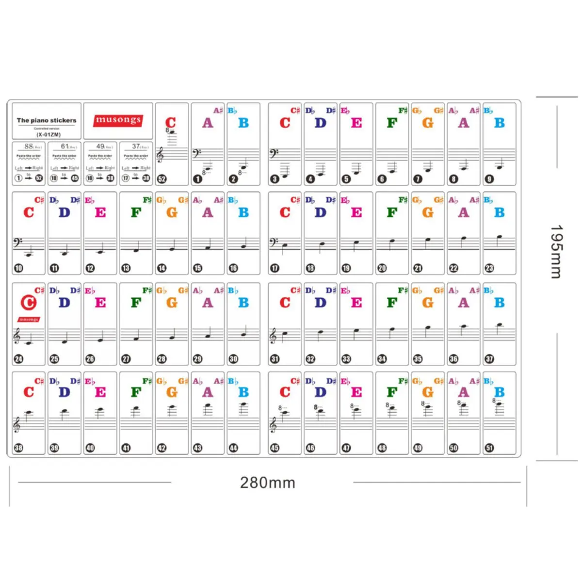 61/88 Прозрачный ключ пианино клавиатура звуковое имя наклейка клавиатура электронная клавиатура наклейки для пианино наклейка в музыкальном стиле Этикетка Примечание