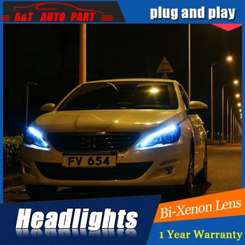 

Car Styling For Peugeot 408 headlight assembly For 408 LED head lamp Angel eye led DRL front light H7 with hid kit 2 pcs.