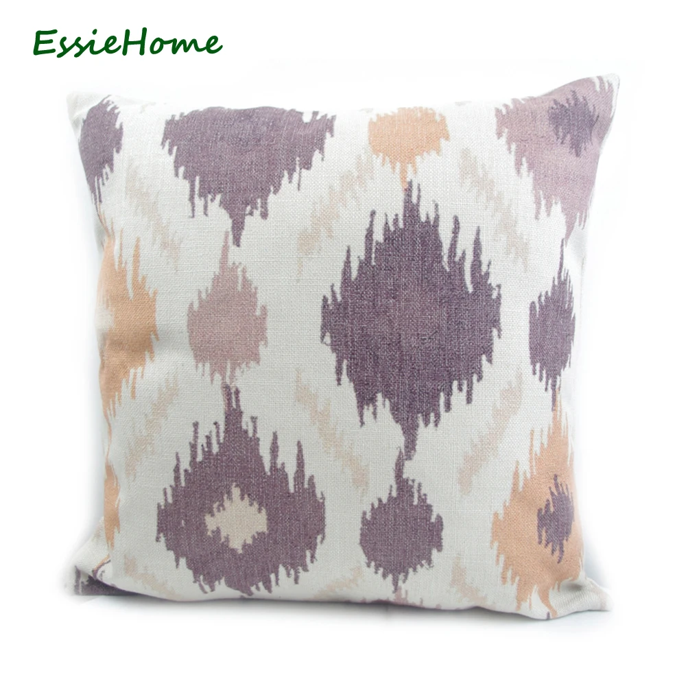 Essie Home Highend Hand Print Purple Ikat Pattern Pillow Case Cushion Cover For Sofa Vintage