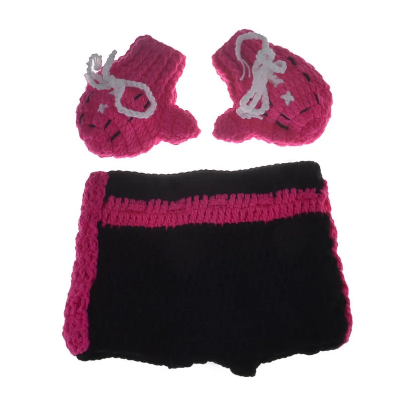 Baby Boxing Photography Props Cotton Fighter Glove Pants Knitted Crochet Sport Props Suit Infant Custume Set