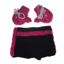 Baby Boxing Photography Props Cotton Fighter Glove Pants Knitted Crochet Sport Props Suit Infant Custume Set