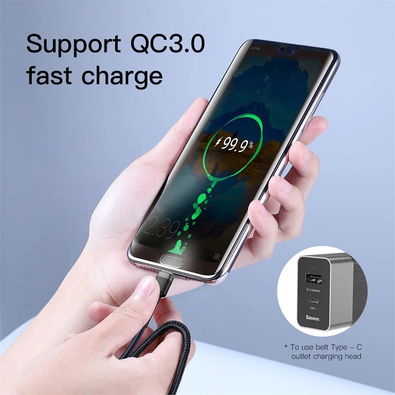 Кабель Baseus type USB C для samsung Galaxy S9 Plus Note 9 поддержка PD 60 Вт QC3.0 3A кабель быстрой зарядки