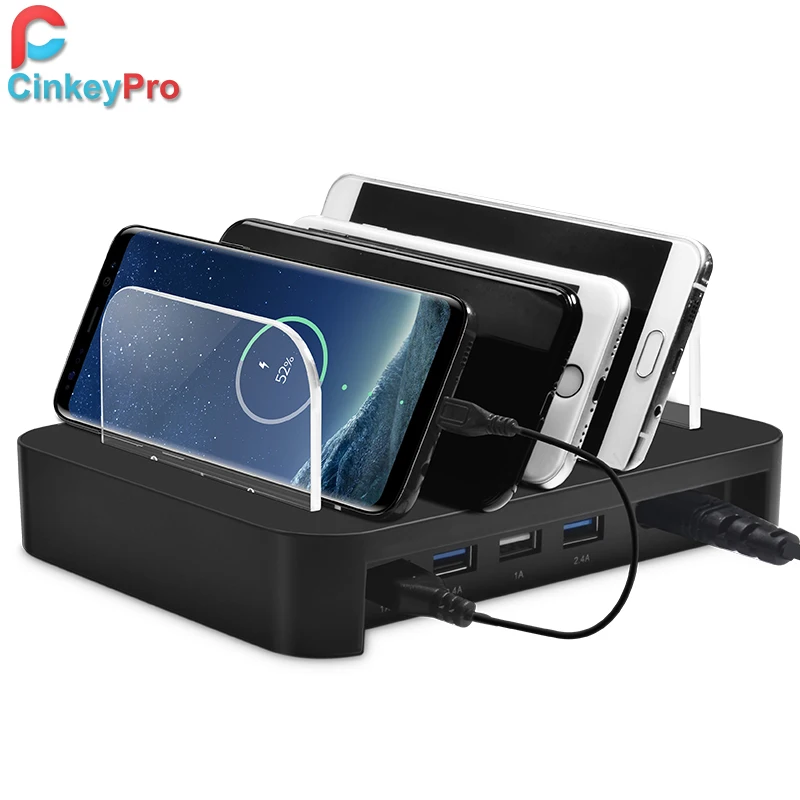 Koop CinkeyPro Tafels USB Charger 4 Poorten Snelle Laadstation voor iPhone iPad Samsung Mobiele Telefoon Universele Lading Station