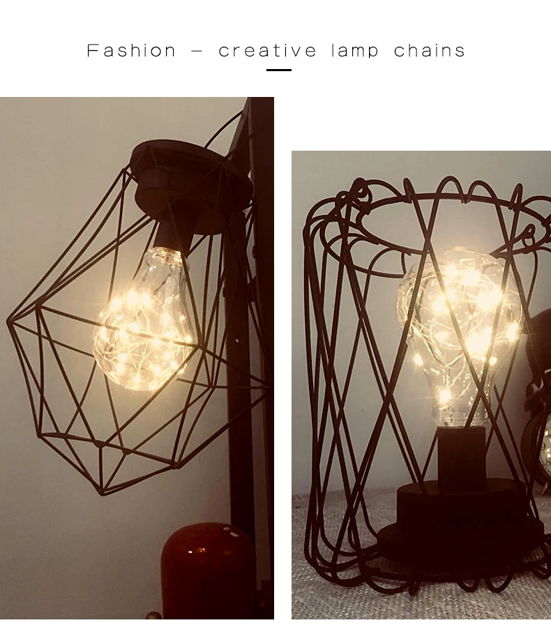 Iron LED Geometric Table Lamp Nordic Style Home Office Decor Pretty Ornament Multiple Iron wire made Battery case Holiday Lamp (2)