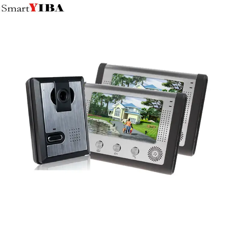 

SmartYIBA 7 Inch LCD Video Door Phone Doorbell Intercom Kit 1-camera 2-monitor Night Vision with IR-CUT HD 700TVL Camera