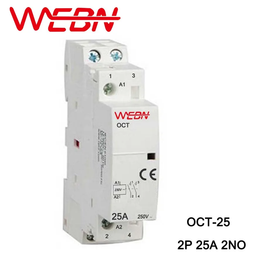 

OCT Series AC Household Contactor 230V 50/60Hz 2P 25A 2NO Two Normal Open Contact Din Rail Contactor