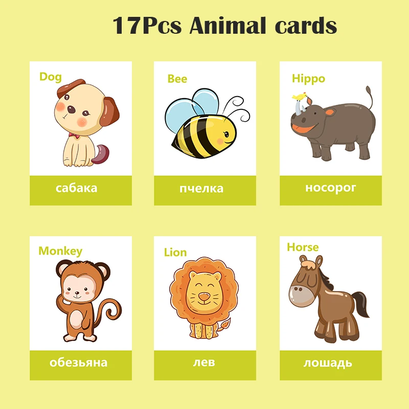 Cartões de Memória Flash para Crianças Sala de Aula Jogos de Memorie Frutas Legumes Aprendizagem Russa & Inglês Montessori Brinquedos Educativos 66 Pçs - Set 14 & Inglês Cartões de Memória Flash para