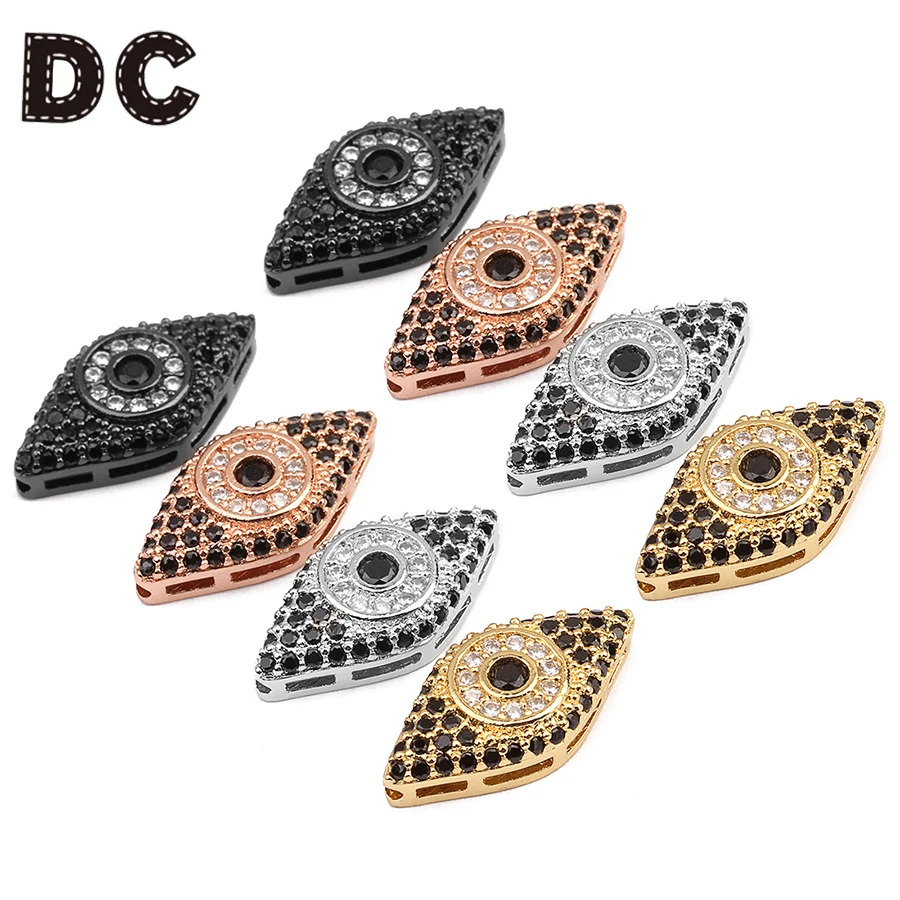 

DC 2pcs/lot Copper Crystal Zircon Fatima Eye Shape Beads 10*19mm fit Bracelet Charms Necklace Pendant Handmade Jewelry Making