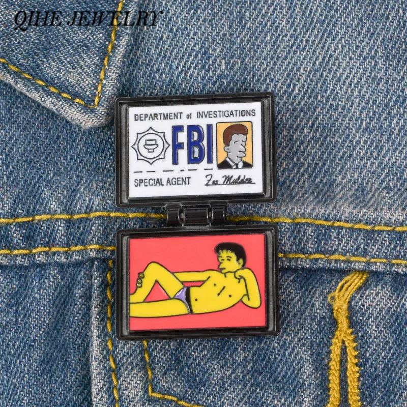 Qihe ювелирные изделия X-file булавки FBI Fox Mulder ID Card Броши эмалированные нагрудные знаки Значки x-файлы ювелирные броши для гиков