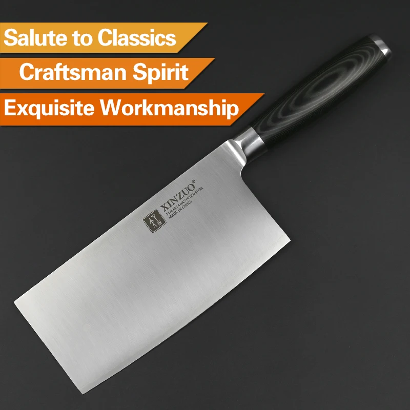 XINZUO 7'' Big Chinese Cleaver Knife 3 layer 440C Clad Forged German Stainless Steel Micarta Handle Kitchen Knives Cooking Tools