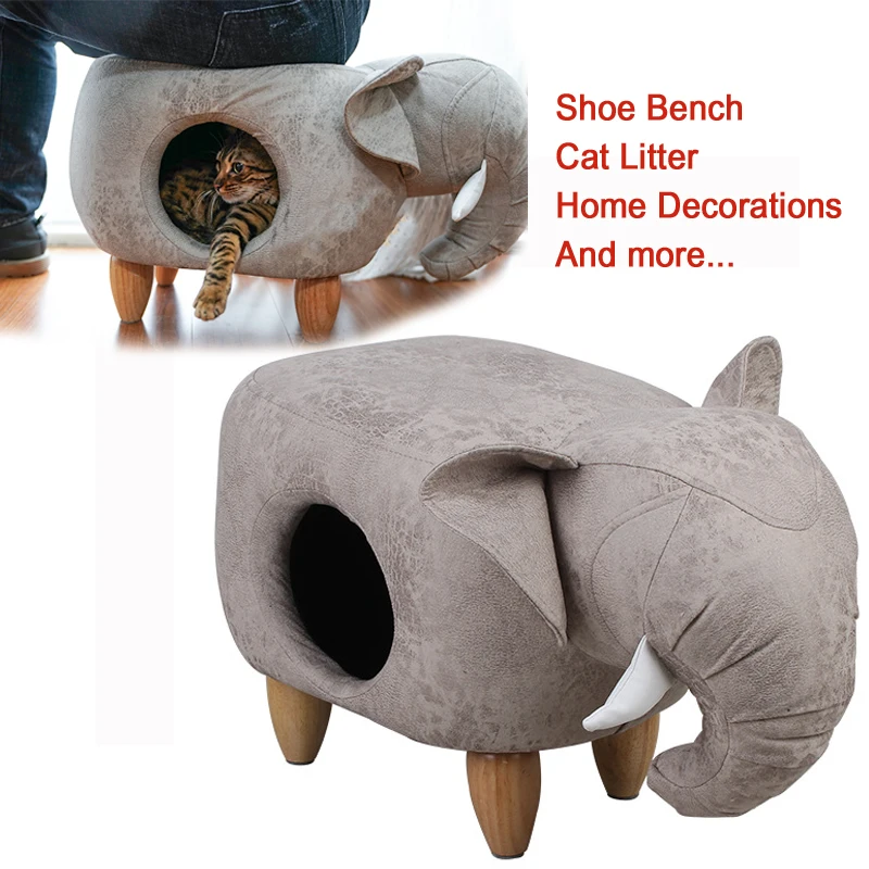 

A,Creative Dual use cat litter nest Keep warm PU shoe bench stool with wood leg pet furniture Home decorations for Pet & owners