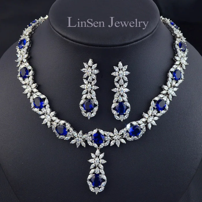 

New arrival fashion luxury blue/green/red/white zircon necklace earring jewelry set,high quality party/wedding jewelry for women