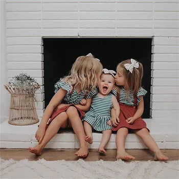

2019 Toddler Infant Baby Girl clothes Sleeveless Ruffles Tops Overall Striped Short Clothes girls Suspender Skirt clothing sets