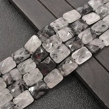 

10x14mm Natural Faceted Rectangle Cuboid Black Rutilated Quartzs Beads For Jewelry Making Beads 15'' DIY Beads Trinket
