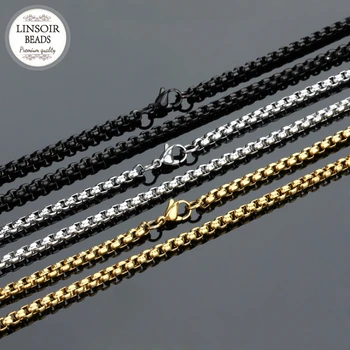 

LINSOIR 1pcs/lot Width 6mm Stainless Steel Chain Necklace Gold /Steel Color Necklaces For Pendants With Lobster Clasps Jewelry