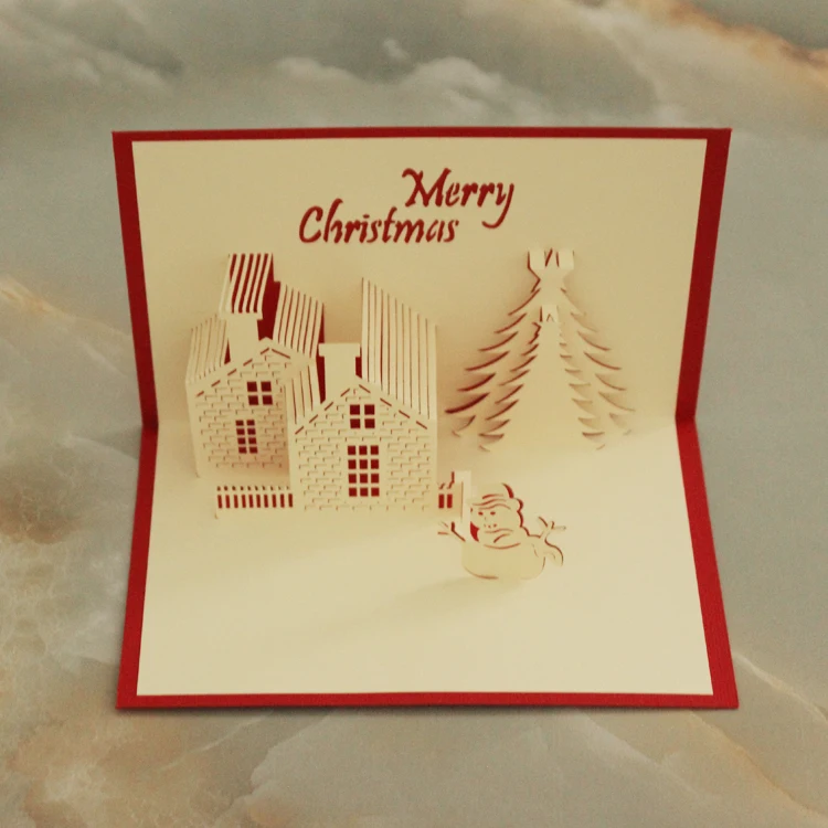 

Christmas Festival Greetings Card 3D Pop-up Winter House Xmas Cards