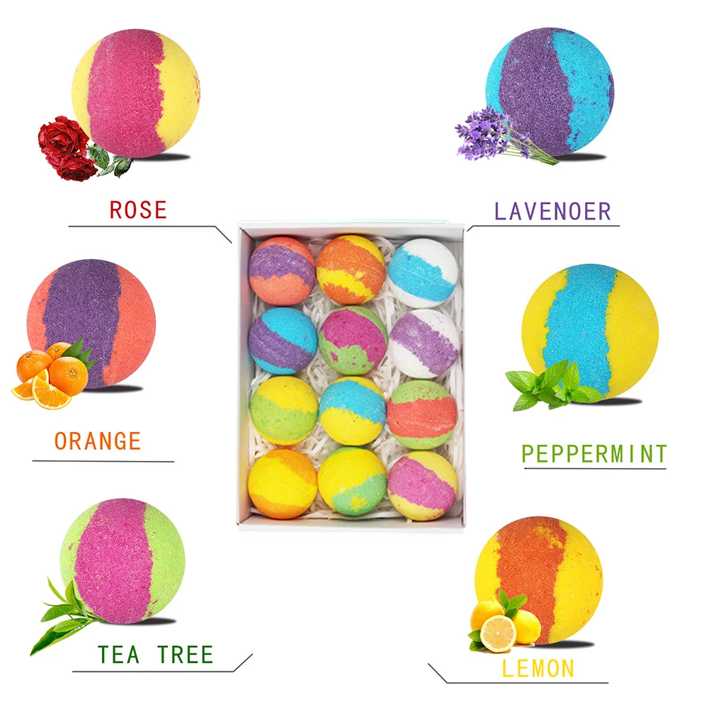 12pcs set Bath Bombs Bubble Salting Ball Essential Oil SPA Stress Relief Natural Bubble Deep Bath Soap as present