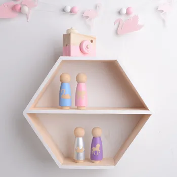 

Europe Wood Hexagon Storage Rack Ornaments Wall Hanging Crafts Storage Holder Creative Children Room Decor Gifts Space Organizer
