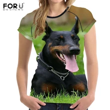 FORUDESIGNS/забавная Женская летняя футболка с 3D принтом собаки добермана стильная футболка с круглым вырезом топ с короткими рукавами футболка одежда для девочек-подростков