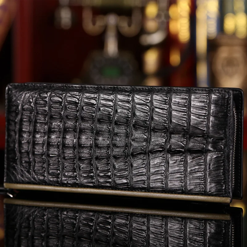 

New Fashion Luxury Real 100% Crocodile Leather Business Mens Long Wallet High Quality Male Purse Zipper Wallet with Card Holders