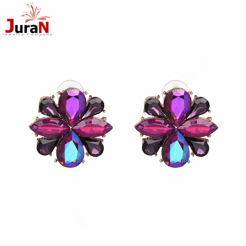 

JURAN 2018 wholesale vintage crystal earrings women statement Rhinestone flower stud Earrings for women fashion earring jewelry