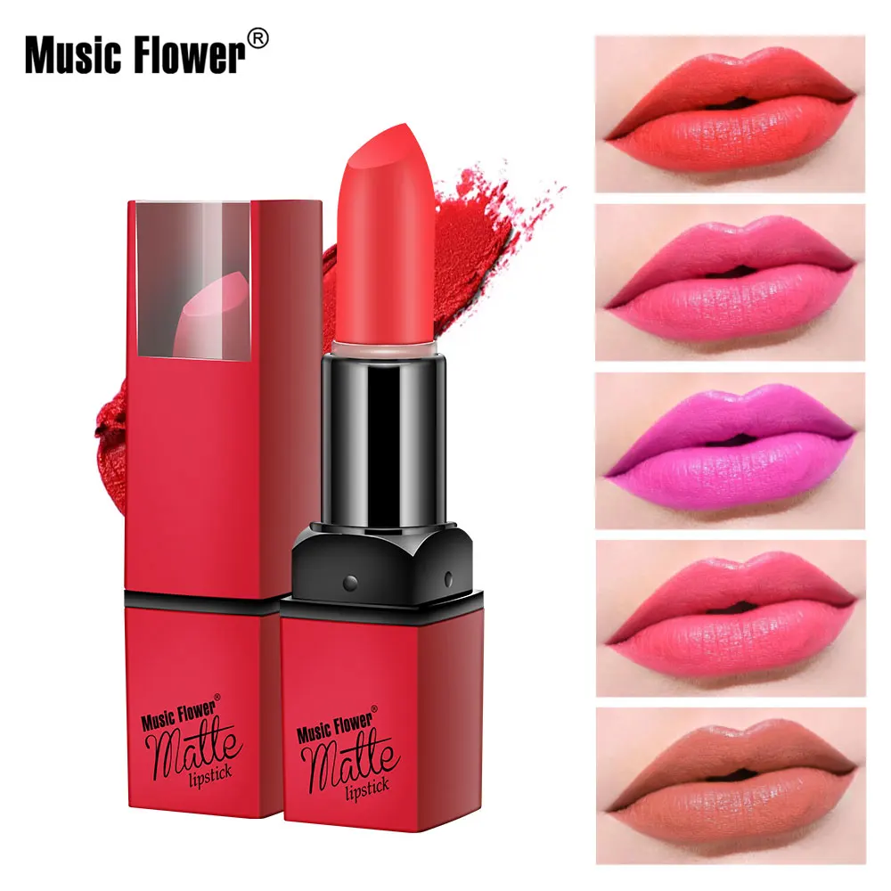 

Music Flower 12 colors Matte Lipstick Cosmetic Waterproof Long Lasting Pigment Velvet Lipstick Nutrition lip cosmetics lipstick