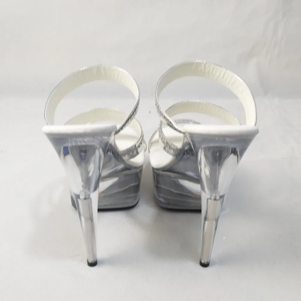 Professional pole dancing fashion sexy shoes 15 cm high-heeled shoes/sandals white crystal