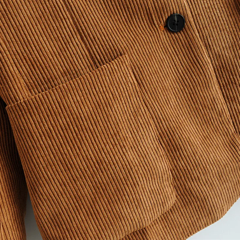 Women Corduroy Blazer  Single Breasted Button With Pocket Long Sleeve Notched Jacket Coat Female Casual Outerwear Loose Top