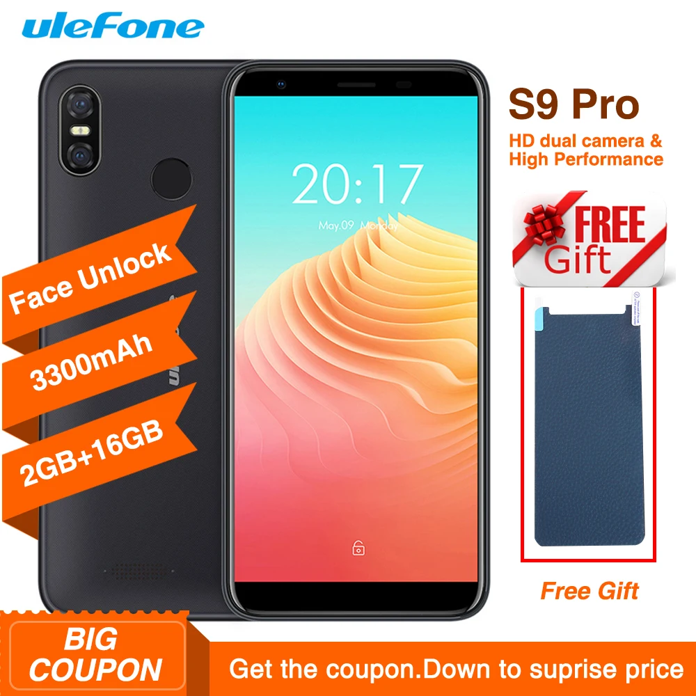 

Ulefone S9 Pro 5.5 inch HD+ 13MP+5MP Dual Rear Cameras Mobile Phone Android 8.1 MTK6739 Quad Core 2GB RAM 16GB ROM 4G Smartphone