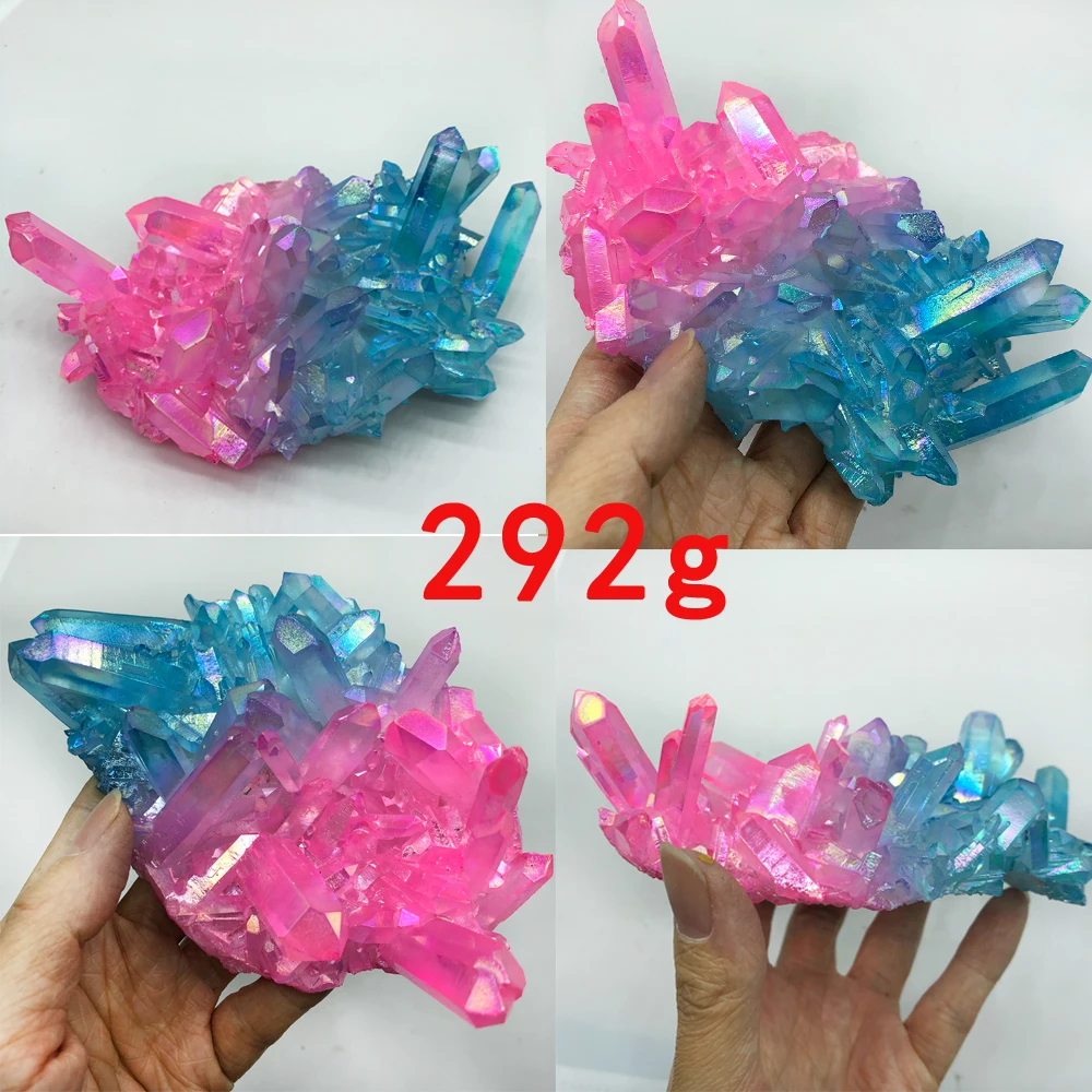 Розовый синий аура с титановым покрытием кварцевый кристалл кластер Drusy Geode Angel Aura