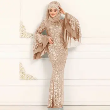 

Dubai Style Long Sleeve Sqquin Muslim Islam Kaftan Abaya Maxi Long Dress Robe