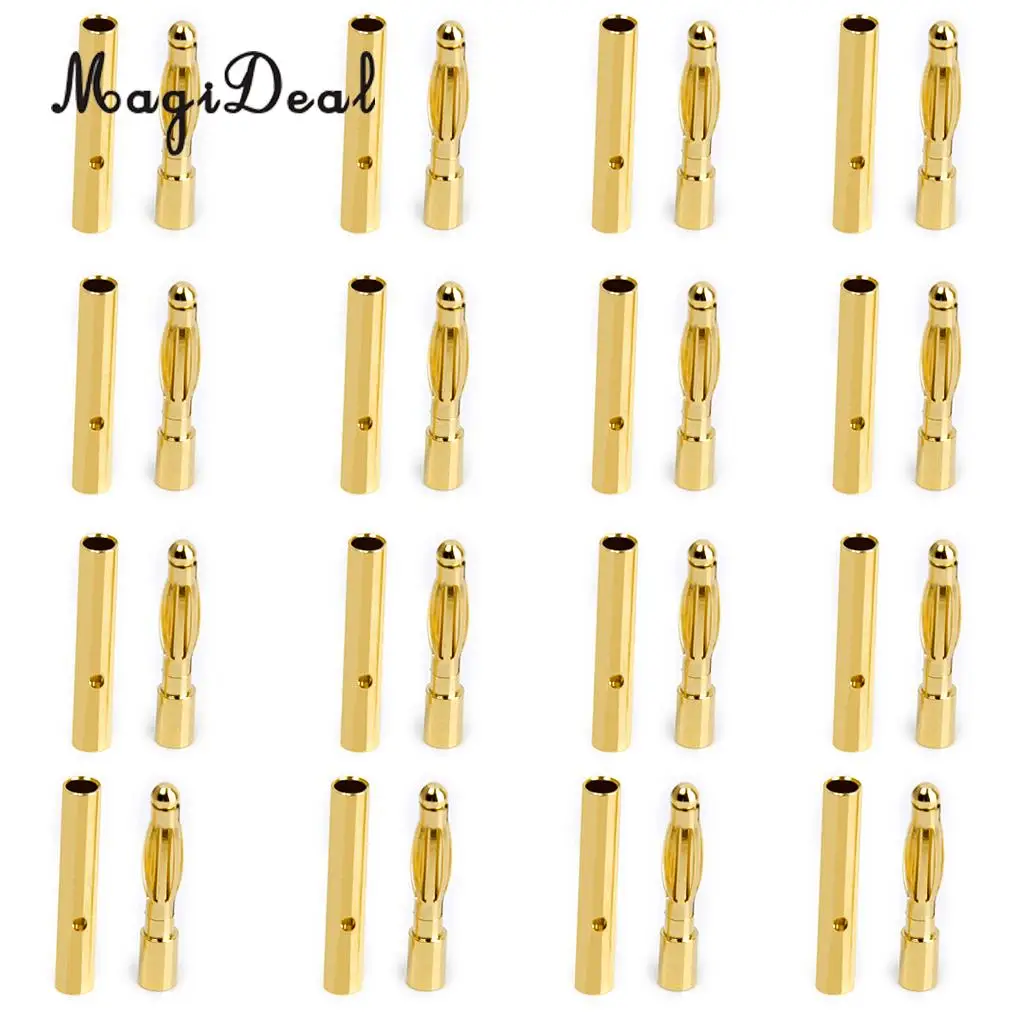 Set of 40Pcs Low Resistance 2mm Gold-Plated Banana Plug Motor Electronic Connector Male Female RC Parts