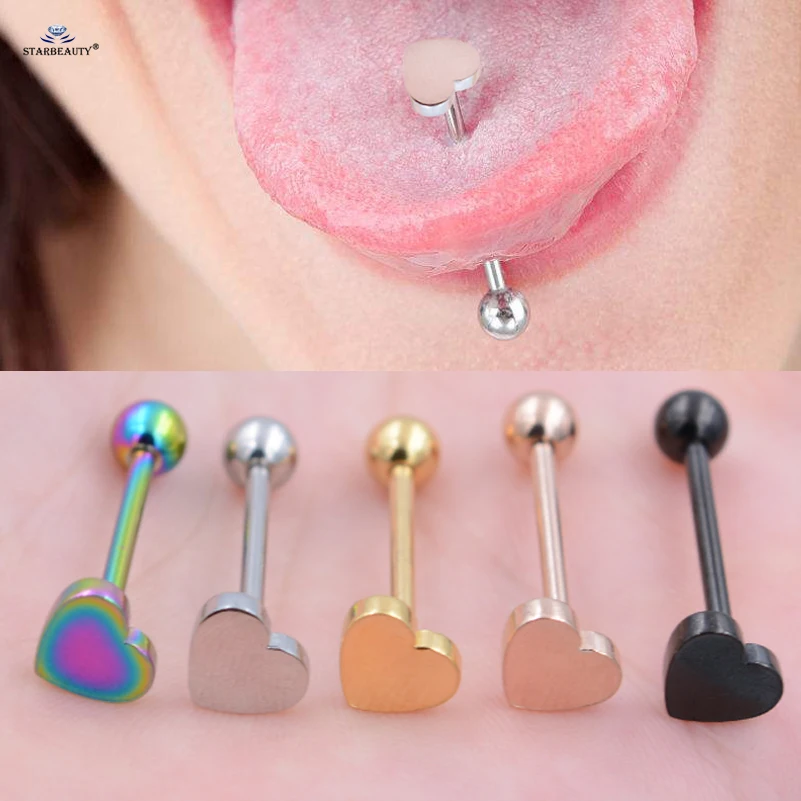 

Starbeauty 1pc Lovely Heart Tongue Piercing Tongue Rings Rose Gold Nipple Ring Helix Industrial Piercing Earrings Body Jewelry