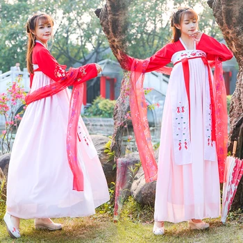 

Beautiful Hanfu Chinese Ancient White Costume Improved Style Dress For Adult Women Han Dynasty Dress Folk Dance Costumes BL1186