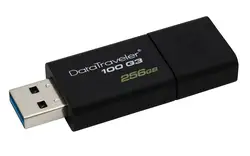 Kingston Технология DataTraveler 100 G3, 256 GB, 3,0 (3,1 Gen 1), Тип usb-разъем, 130 МБ/с., Slide, черный