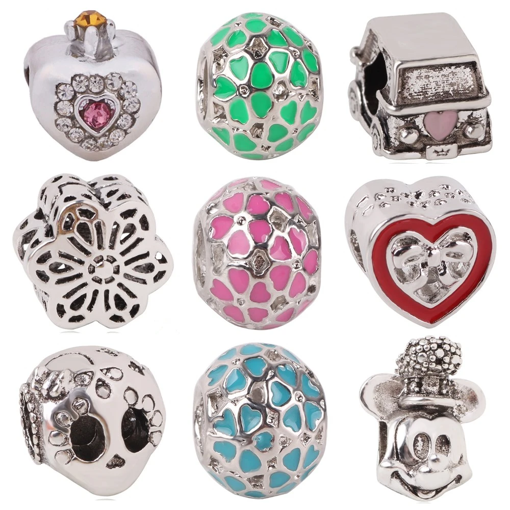 

New Fashion Small Long Statement Car House Crystal Flowers Simulated Pearl European Beads Fit Pandora Charms Bracelets DIY