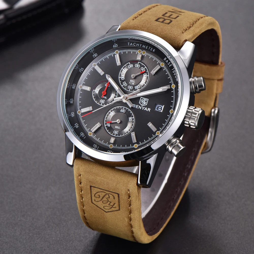

BENYAR Chronograph Sport Mens Watches Top Brand Luxury Quartz Watch Clock All Pointers Work Waterproof Business Watch BY-5102M