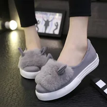 slip on shoes platform flats fashion Real Fur shoes Woman Shoes Female casuals leisures lady Rabbit ears loafer hot Joker shoes