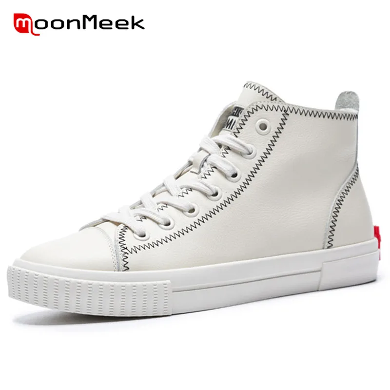 

MoonMeek 2020 hot sale low heel women boots new arrive genuine leather ladies boots popular round toe ankle boots