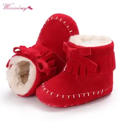 Для первых шагов Обувь зимние ботинки обувь для детей Обувь для девочек Обувь для мальчиков лук узел Детские Сапоги и ботинки для девочек