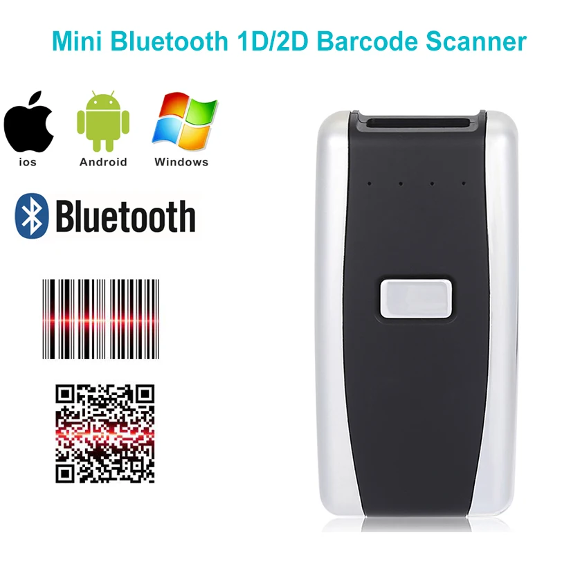 

Free Shipping Mini Bluetooth Portable 1D/2D Scanner Barcode Reader IOS Android Windows PDF417 DM QR Code 2D Wireless Scanner