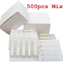 500 шт./лот, белый смешанный стерильный одноразовый аппарат для татуировки, пистолет, наконечники, иглы для тату-пистолета, игла для чернил, ручки, комплекты