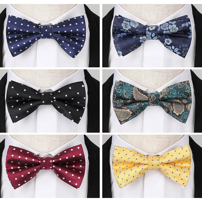 

HISDERN 3 Pcs Pre-tied Bow Tie Wedding Party Mens Woven Bowtie Solid Paisley Floral Check Striped Polka Dot Adjustable Tie B3R