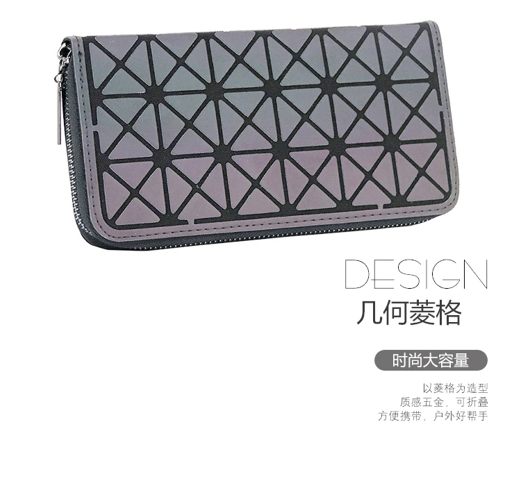 ZYJ Luminous Women Laser Geometry Quilted Plaid Long Wallets Dazzle Colour Girls Zipper Sequins Lattice Clutch Wallet Purse Bag (6)