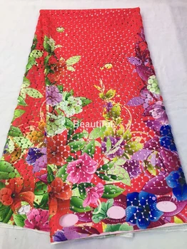 

5 yards red cuipion lace african cord lace net guipure faric for clothing dress butterfly floral printing