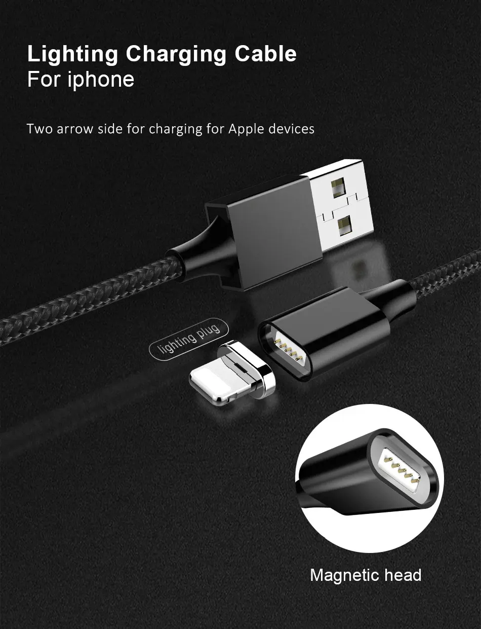 Universal Led 3 In 1 Magnetic Cable Charging&Sync Data Cord 8 Pin For iPhone X 8 Micro USB Type C For Samsung Charger Cables 1M (10)