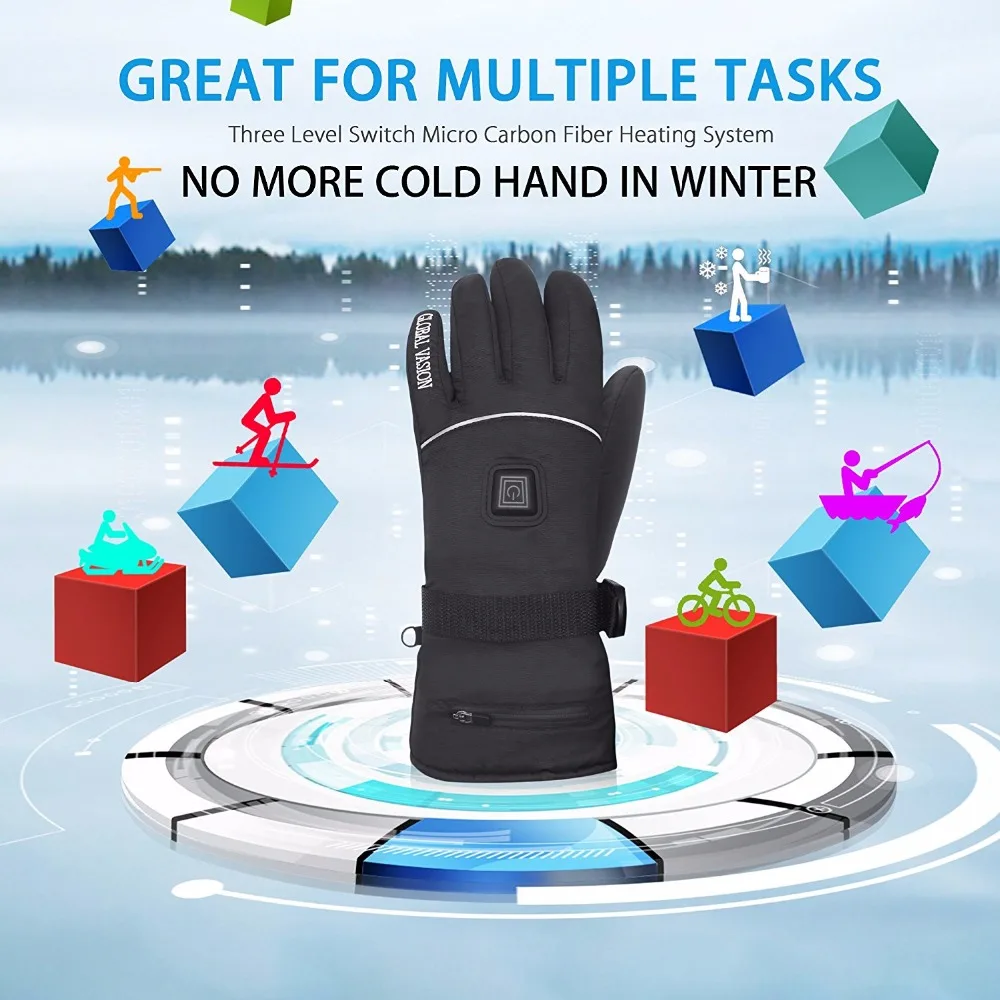 7,4 теплая зима Водонепроницаемый перчатки с подогревом 2200 mAh Батарея питание перчатки с подогревом и подзарядкой для женщина мужчина